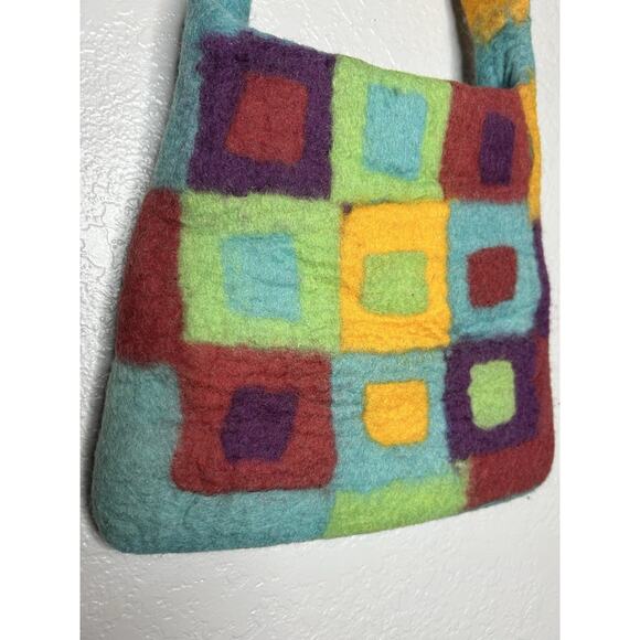 Colorful Geometric Hand Felted Wool Handbag Funky Artsy Hippie - Picture 4 of 10